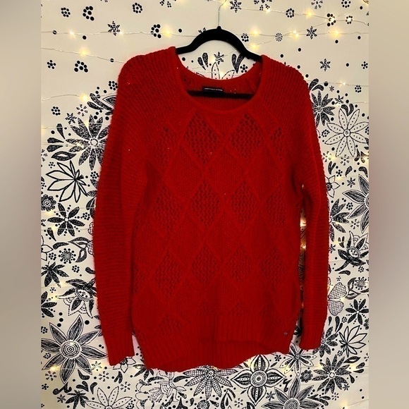 American Eagle crimson red chunky knit warm cozy winter fall holiday sweater - Picture 10 of 10